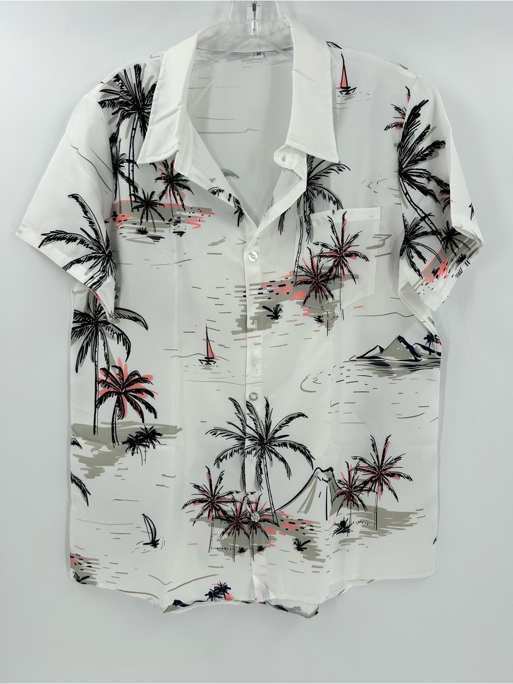 Men's White Tropical Palm Print Short Sleeve Shirt